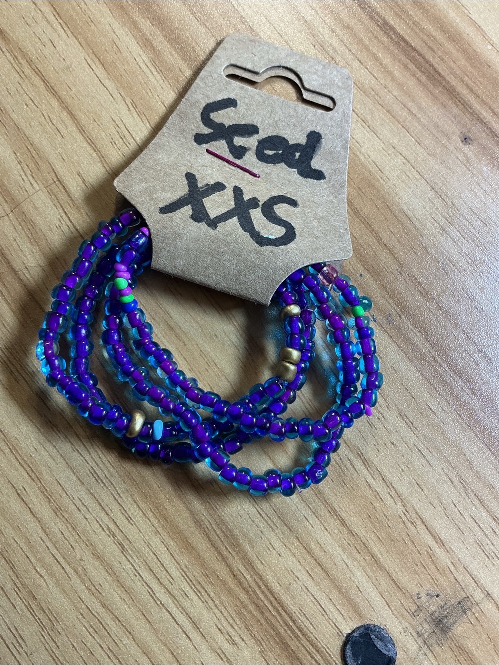 Kids Purple Multi-Strand Seed Bead Bracelet with Gold Accents